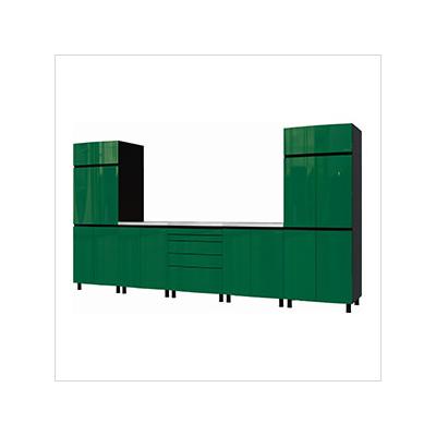 Contur Cabinet 12.5' Premium Racing Green Garage Cabinet System with Stainless Steel Tops