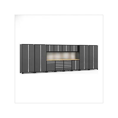 NewAge Garage Cabinets PRO Series Grey 14-Piece Set with Bamboo Tops, Slatwall and LED Lights