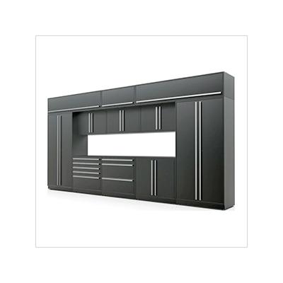 Proslat Garage Cabinets 13-Piece Mat Black Cabinet Set with Silver Handles and Powder Coated Worktop