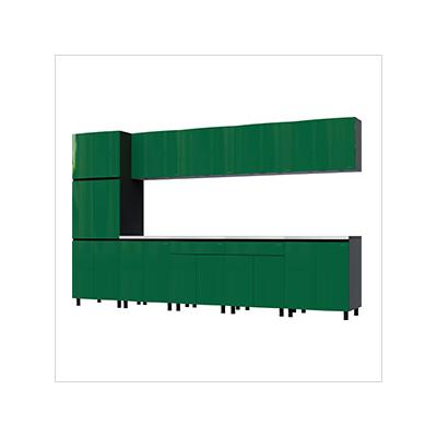 Contur Cabinet 12.5' Premium Racing Green Garage Cabinet System with Stainless Steel Tops