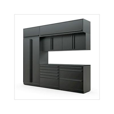Proslat Garage Cabinets 8-Piece Mat Black Cabinet Set with Black Handles and Powder Coated Worktop