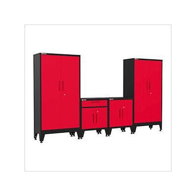 Armadillo Tough Red 4-Piece Garage Cabinet Kit with Levelers and Casters