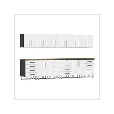 Ulti-MATE Garage Cabinets 14-Piece Garage Cabinet Kit with Bamboo Worktops in Starfire White Metallic