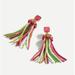 J. Crew Jewelry | New J. Crew Pink/Multicolor Beaded Cap Tassel Drop Earrings Boho | Color: Green/Pink | Size: Os