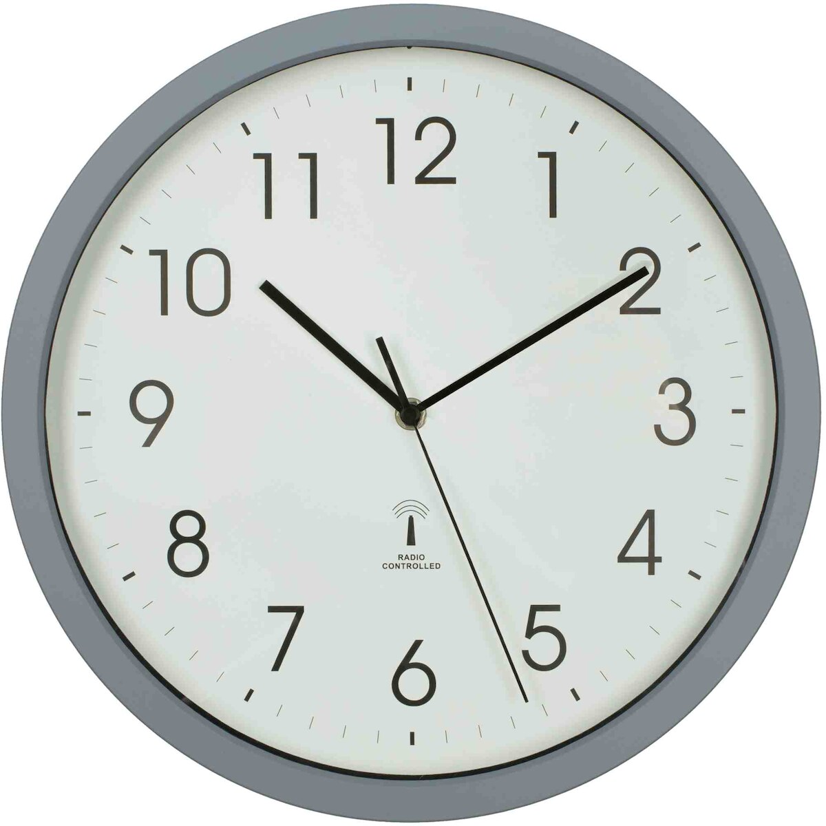 Funkwanduhr Analog Uhr rund Ø 34.5 cm weiß Kunststoffrahmen grau Image