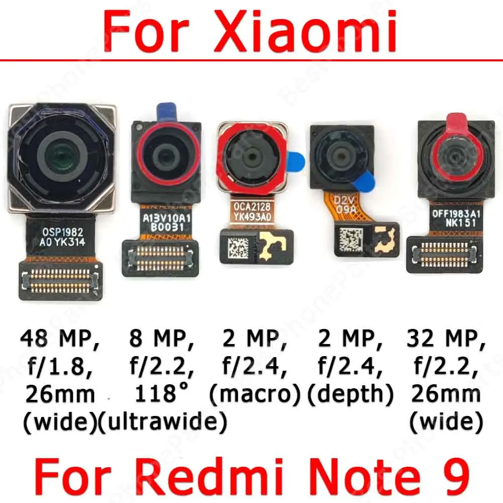 Fotocamera posteriore anteriore posteriore per Xiaomi Redmi Note 9 10X 4G Note9 modulo fotocamera grande frontale Flex pezzi di ricambio di ricambio