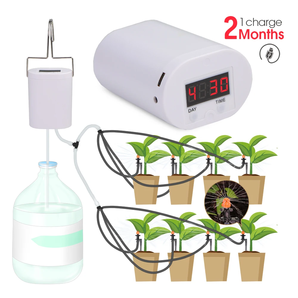 Pumpen-Timer-Bewässerungs-Bewässerungs-Kit für Balkon-Innen-Bonsai-Pflanzen 2/4/8 Tropfer Mikrocontroller-System Hausgarten-Sprinkler Image