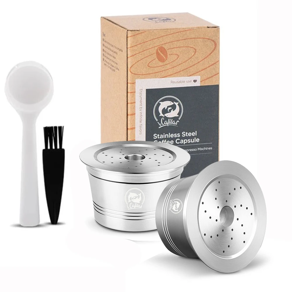 iCafilas Kaffeepul für Caffitaly Tchibo Cafissimo wiederverwendbarer Kaffeekapsel-Pod aus Edelstahl, Tamper-Löffel Image