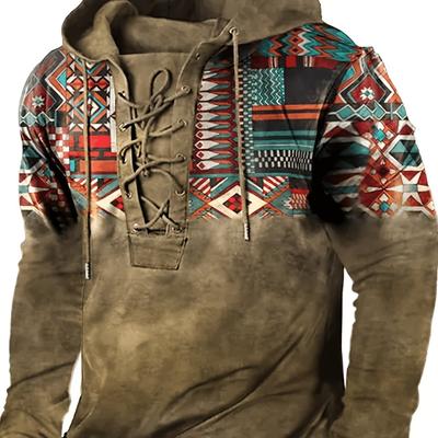 TEMU Island-inspired, Men's Tropical Print Hoodie - Long Sleeve, Drawstring Pullover With Kangaroo Pocket, Polyester , Machine Washable Image