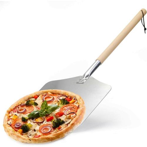 Aluminium-Pizzaschaufel, Pizzaschaufel mit Pizzaofen und langem, rutschfestem Holzgriff, aus