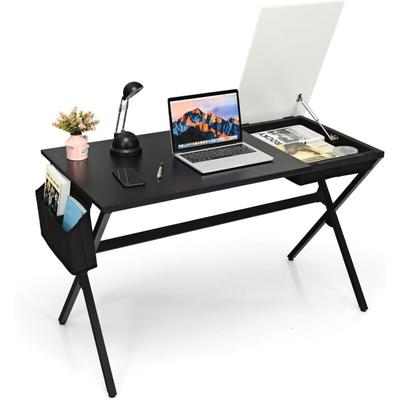 Schreibtisch mit Klappbarer Tischplatte, Computertisch mit Seitentasche & Metallrahmen, Image