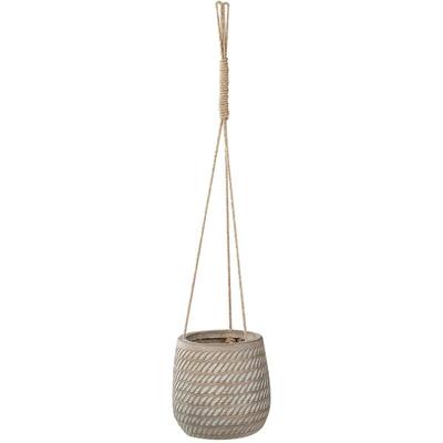 Blumenampel Taupe Lehm und Glasfaser Rund ⌀ 20 cm Seiloptik Verwaschen mit Juteschnur Modern für Image