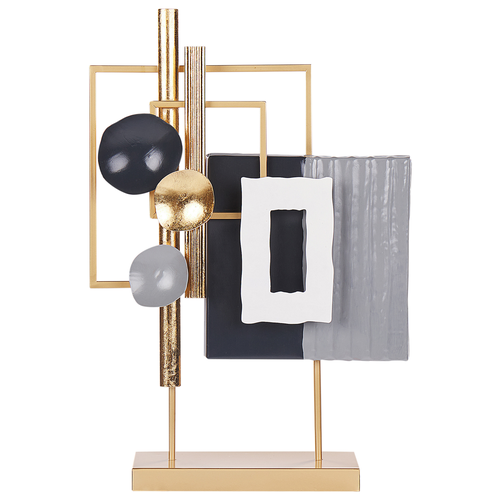 Dekofigur Gold u. Schwarz Metall 45 cm Hoch mit Geometrischen Formen Modernes Design Antik-Optik Wohnzimmer Schlafzimmer Esszimmer Dekoration