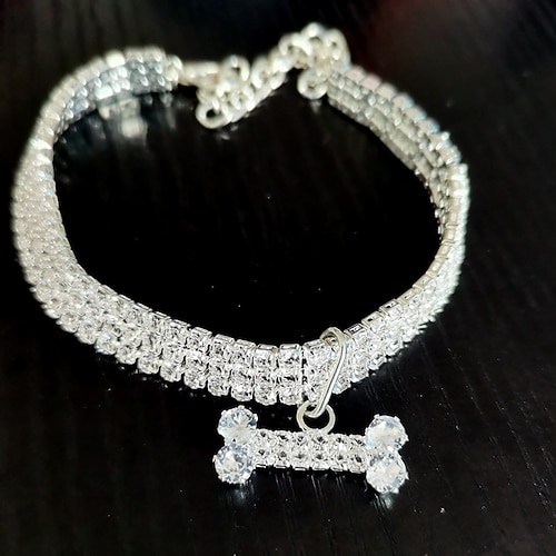 2 Stück Perlen Hundehalsband Halsketten kleine Hunde Katzen Strass Halsband Halskette Set Kristall Haustier Hündchen Halskette verstellbarer Hundeschmuck für Haustiere kleine Mädchen Katzen Image