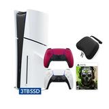 PlayStation 5 Slim Disc 3TB SSD Edition Call of Duty Modern Warfare II Bundle with Two Controllers White and Cosmic Red DualSense and Mytrix Hard Shell Protective Controller Case - PS5 Gaming Console