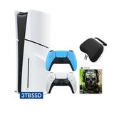 PlayStation 5 Slim Disc 3TB SSD Edition Call of Duty Modern Warfare II Bundle with Two Controllers White and Starlight Blue DualSense Hard Shell Protective Controller Case - PS5 Gaming Console