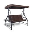 Kepooman Hanging Porch Swing Chair Patio Swing Lounge 3 Seats Converting Outdoor Swing Canopy Hammock with Adjustable Tilt Canopy-Brown