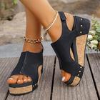 sandali con zeppa e plateau da donna con gancio in punta aperta scarpe slingback ad anello sandali con suola con venature del legno sandali beige marrone neri