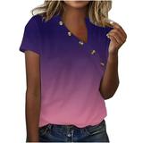 gbyLJF Tshirts for Womens V Neck Baseball Shirts Women Dressy Short Sleeve Tops for Women Chiffon Tunic Purple M