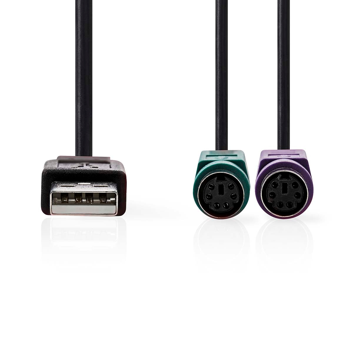 Nedis 2 in 1-Kabel - USB 2.0 - USB-A Stecker - 2x PS/2 Buchse - 480 Mbps - 0.30 m - Vernickelt - Rund - PVC - Schwarz - Box Image