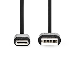 Nedis USB-Kabel - USB 2.0 - USB-C Stecker - USB-A Stecker - 15 W - 480 Mbps - Vernickelt - 2.00 m - Rund - PVC - Schwarz - Box Image