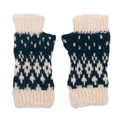 Northern Lights,'Hand Crocheted 100% Alpaca Fingerless Mitts'