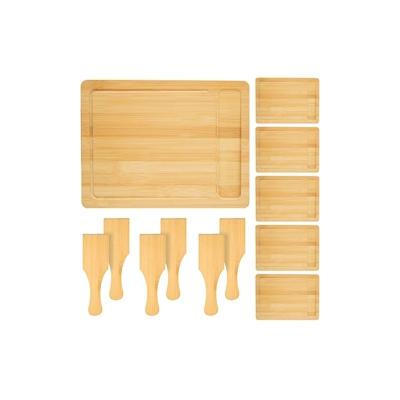 DuneDesign 6 Personen Raclette Teller Set Holz - 30x22cm Pfännchen Untersetzer mit Spachtel