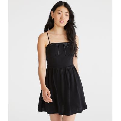 Aeropostale Womens' Solid Strapless Lace-Trim Fit & Flare Dress - Black - Size XL - Rayon