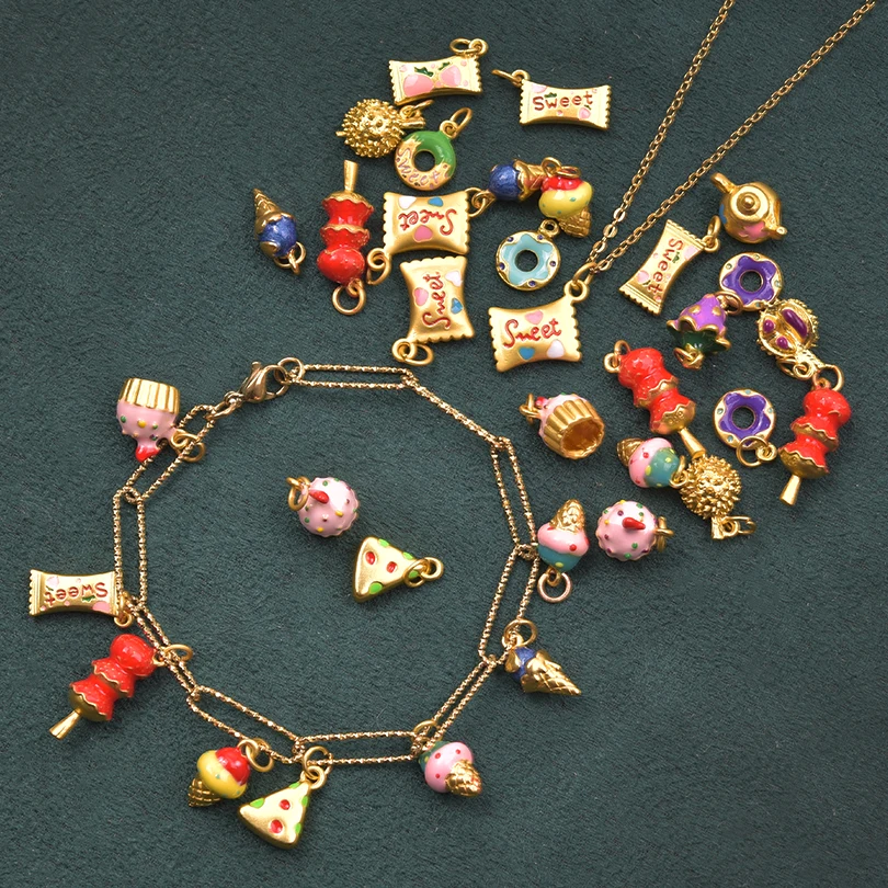 13 stücke Großhandel Chinesische Gold Farbe Emaille Charme 3D Sweetmeats Candy Donut Anhänger Charms Für Schmuck Machen Armband Halskette