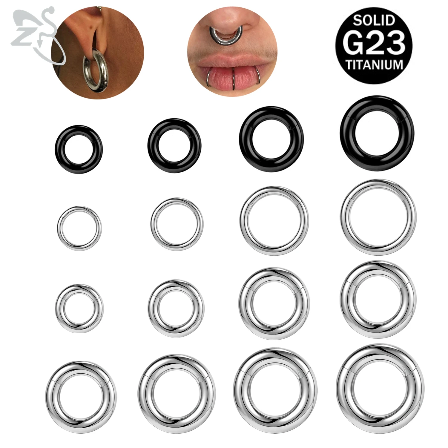 ZS 1 PC F136 G23 Titan Hoop Septum Ring 2-12G Runde Große Gauge Ohrring 8-16 MM 2 Farben Ohr Expander Flesh Stretcher Schmuck Image