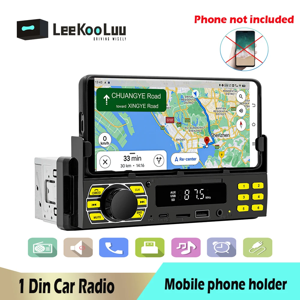 Leekooluu 1 din Autoradio Stereo Bluetooth Audio Musik In-Dash Auto Player MP3-Player USB/SD/AUX-IN mit Handy halter