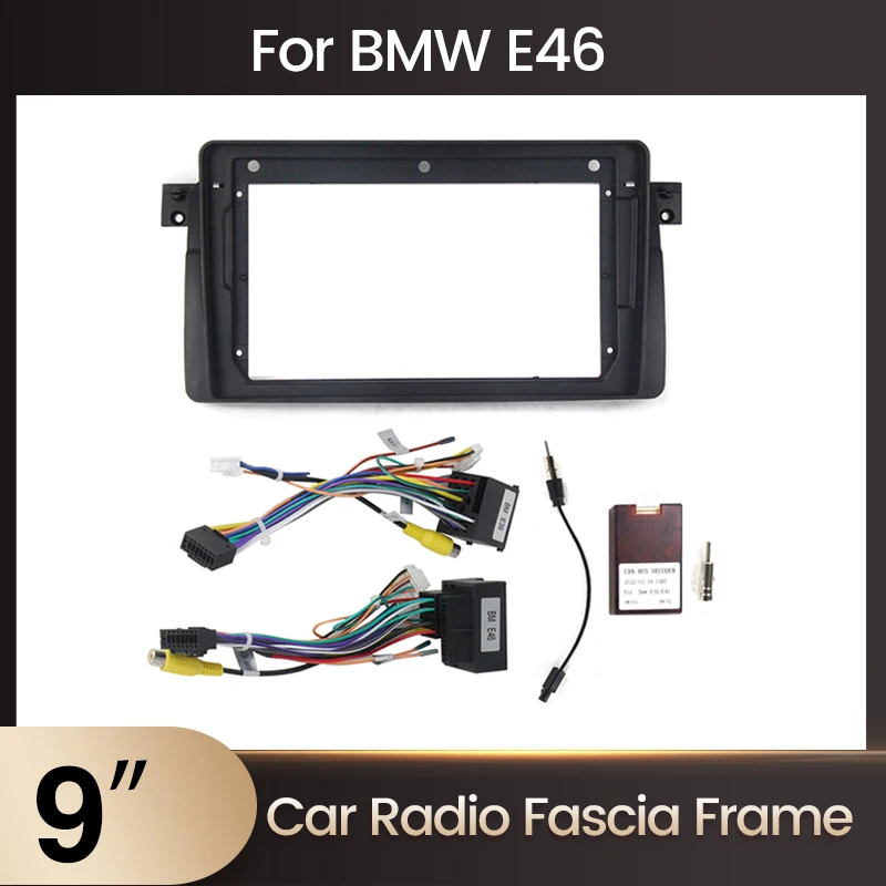 Mekede 9inch 2din Autoradio Blende installieren Rahmen Kabel Canbus für BMW E46 Panel Trim Kit Stereo Autoradio Stereo DVD-Player GPS