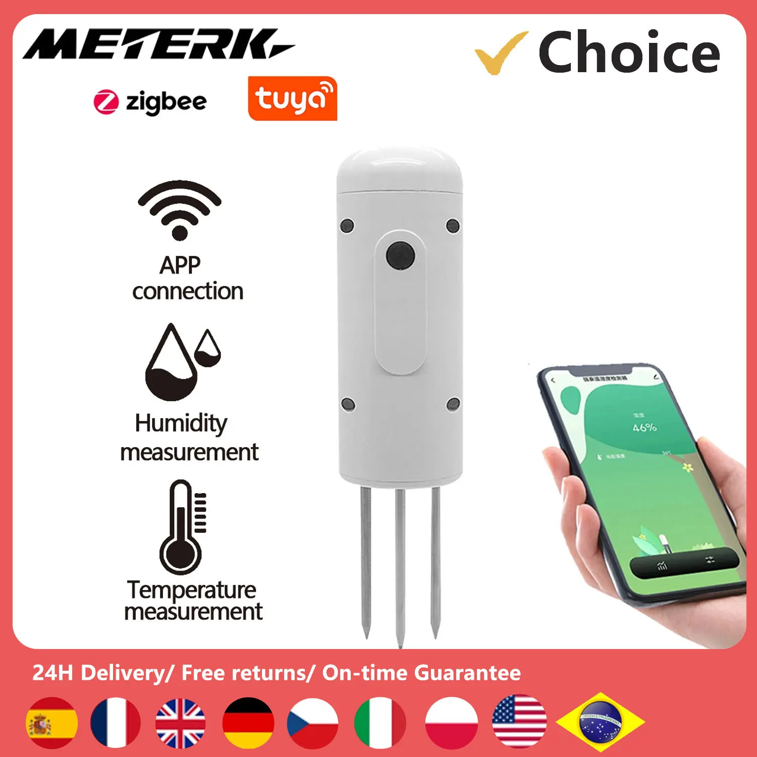 Tuya wireless Bodenfeuchte messgerät intelligente Temperatur Feuchtigkeit tester Handy App Echtzeit monitor wasserdichten Detektor Image