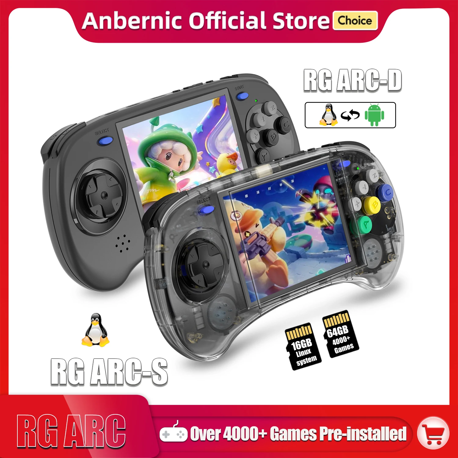 ANBERNIC RG ARC-S/RG ARC-D Retro Spiele RK3566 4,0 ZOLL 640*480 Handheld Spielkonsole Emulator LINUX System 3500 mAh HD-kompatibel Image