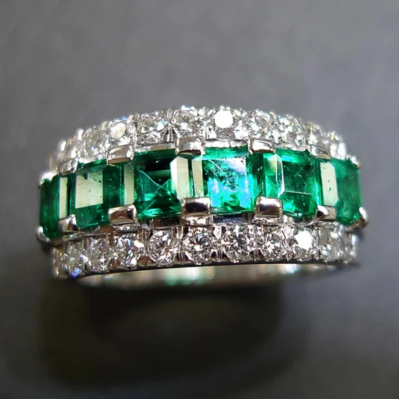 Huitan Temperament Frauen Fingerring mit brillanten grün/weißen Zirkonia Luxus elegante Dame Accessoires für Party Schmuck