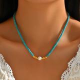 Stylish Handmade Turquoise Mixed Freshwater Pearl Collarbone Chain Necklace Ladies Dating Holiday Ornament