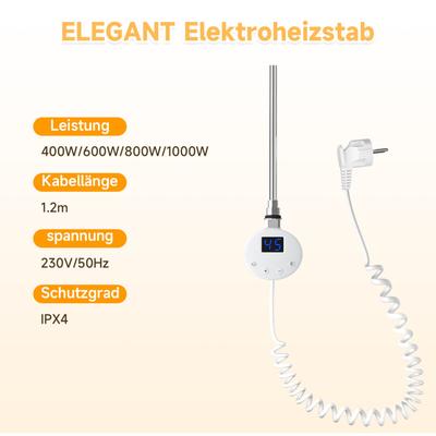 Heizstab mit Thermostat und lcd Display Heizung, Edelstahl Heizelement für Badezimmerheizung, 800W