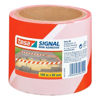 tesa Absperrband / Warnband rot-weiß 58137 mehrfarbig, 8 cm