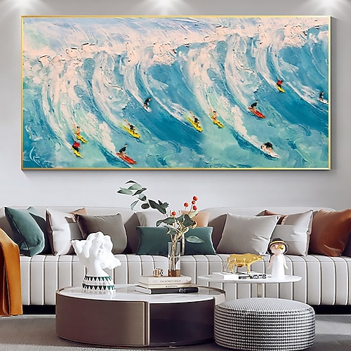 Mintura handgefertigte Surf-Ölgemälde auf Leinwand, große Wandkunst, Dekoration, modernes abstraktes Seestückbild für die Inneneinrichtung, gerolltes, rahmenloses, ungedehntes Gemälde Image