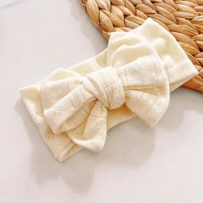 Cute Newborn Autumn Winter Girls Double Layer Bow Elastic Hair Band Baby Solid Color Cotton Ribbed