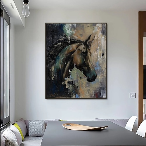 handgemalte zwei Pferde Kunst bunte einzigartige Pferd Ölgemälde Wand Dekor Tier Wand Malerei bunte Tier Ölgemälde Kunst Wohnkultur Wand Kunst Geschenk Büro Wand Dekor Image