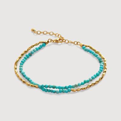 Gold Mini Nugget Gemstone Beaded Bracelet Turquoise