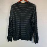 J. Crew Sweaters | J Crew Sweater Mens Large Cotton Cashmere Black Gray Stripe V Neck Long Sleeve | Color: Black/Gray | Size: L