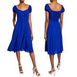 Anthropologie Dresses | Anthropologie Button Front Short Sleeve Scoop Neck A-Line Midi Dress Blue - M | Color: Blue | Size: M