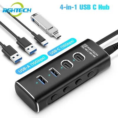 RSHTECH USB-C-Hub, 10 Gbit/s, Aluminium, 4-Port-Typ-C-Splitter mit 2 USB-A- und 2 USB-C-Daten-Hubs, Erweiterungsadapter für Laptop-Computer Image