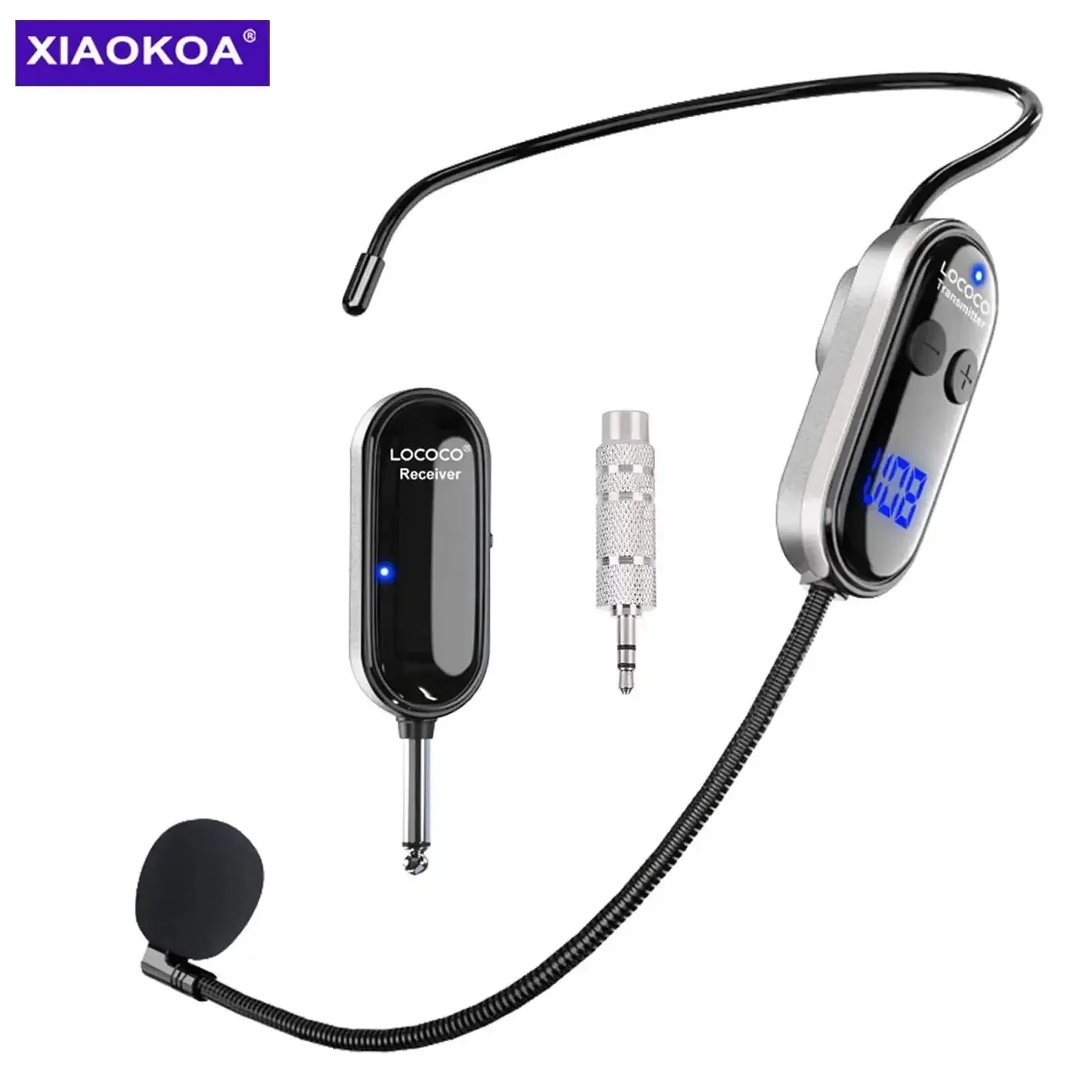 XIAOKOA Kabelloses Mikrofon-Headset, kabelloses UHF-Headset und tragbares 2-in-1-Mikrofon mit LED-Digitalanzeige, 165 Fuß Reichweite Image