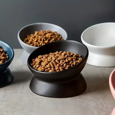 Keramik-Katzenfutternapf-Serie, stressfreier Futternapf und Tränke für Haustiere, erhöhter, Image