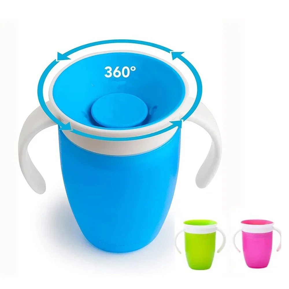 Baby-Wasserbecher, um 360 Grad drehbar, Wasserbecher für Kleinkinder, Flasche, Baby-Lerntrinkbecher mit Doppelgriff, Klappdeckel, auslaufsicher Image