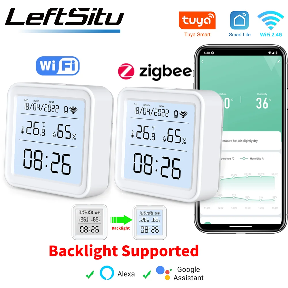 Tuya Zigbee WiFi Temperatur Feuchtigkeit Sensor Hygrometer Thermometer Detektor Smart Leben Fernbedienung Unterstützung Alexa Google Hause Image