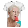 T-shirt imprimé en 3D Red Licking Popsicle pour dames drôle créatif mignon grand-mère